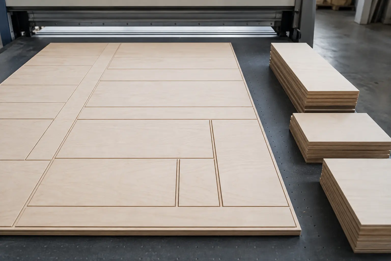AI manufacturing concept showing timber components on a cutting table