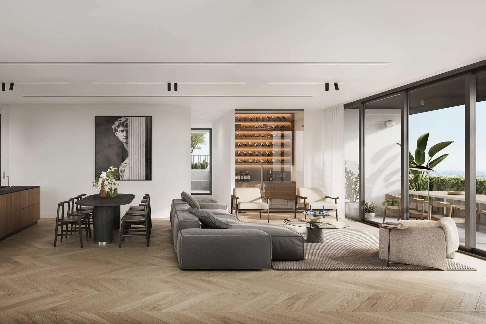Developer visualisation of Monument’s living and kitchen spaces